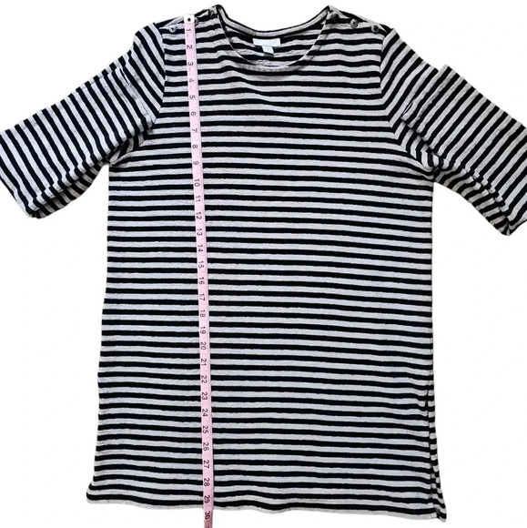 J. Jill Black Gray Striped Cotton Sweater Tunic Medium Button Shoulder Preppy - Picture 9 of 9